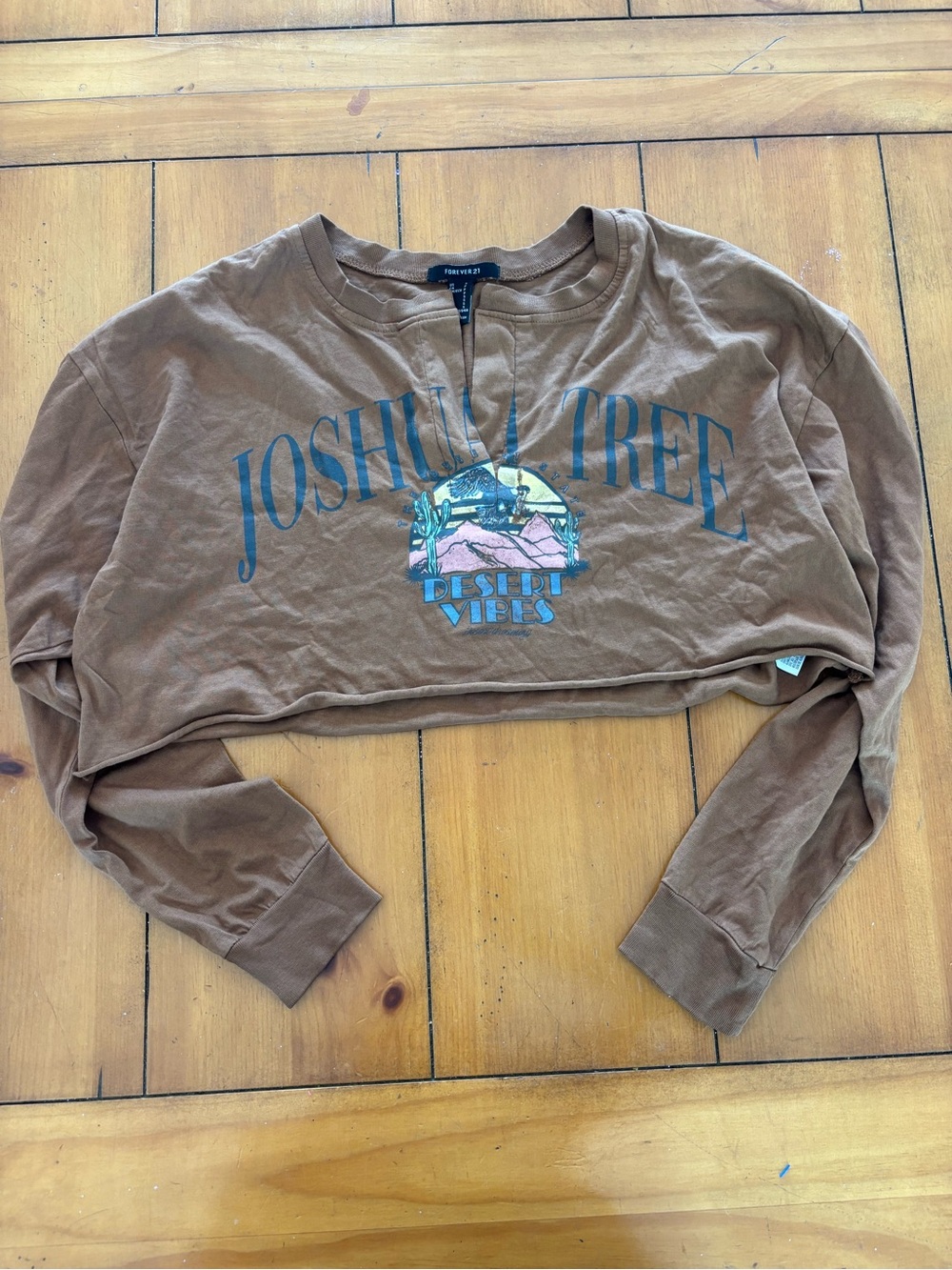 Forever 21 Brown Joshua Tree Desert Vibes Cropped Long-Sleeve Tee size small